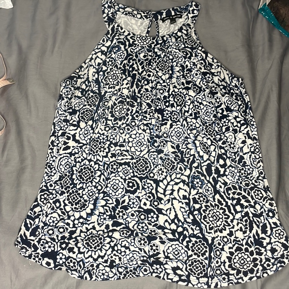 Blue and white flowy tank top